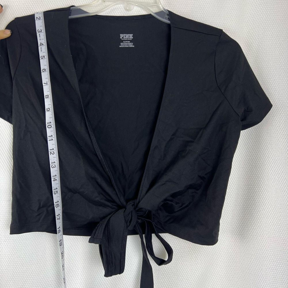Victoria’s Secret Pink Ultimate Fitted Open Tie Waist Yoga Crop Top Black Medium - Picture 2 of 12